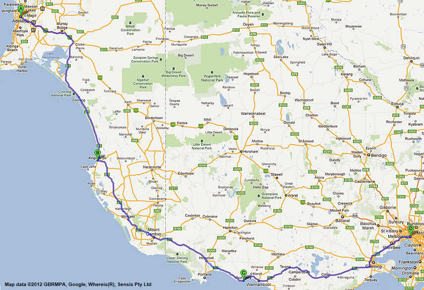 Melbourne to Adelaide Road Map Route 2